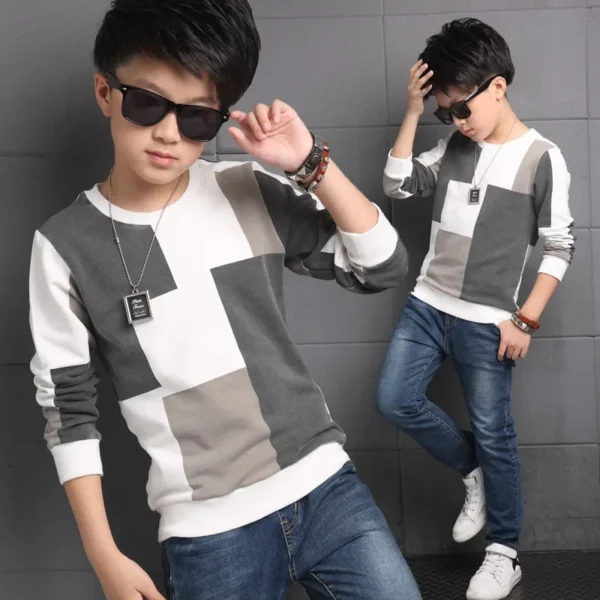 New Autumn T shirt for Boy Children Clothing Plaid Casual Teenager Long Sleeve Tops Kids Tees Clothes 5 6 8 10 12 13 14 Years 6