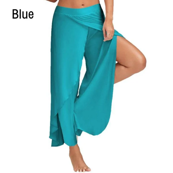 Women Wide Leg Pants Yoga Split Trousers Female Elastic Wasit Casual Loose Fitness Open Leg Pants Solid Color Harem Pants 6