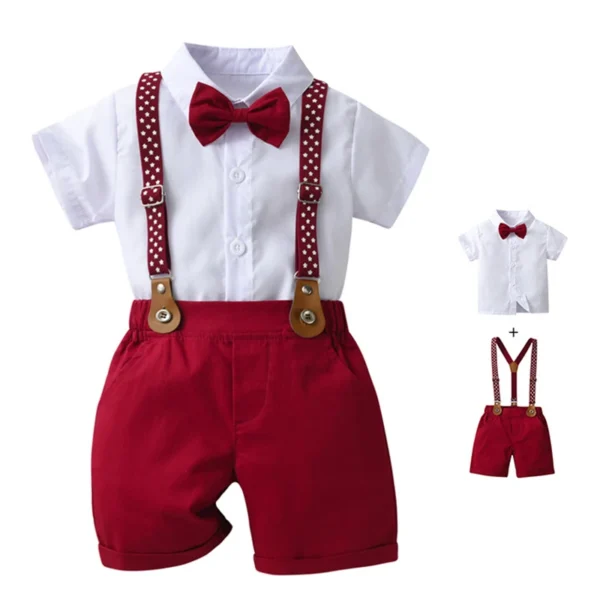 1 2 3 4 5 6 Years Boy Summer Costume Star Print Suspender Set Solid T-shirt Shorts Children Toddler Wedding Suis Kid Cotton Set 1