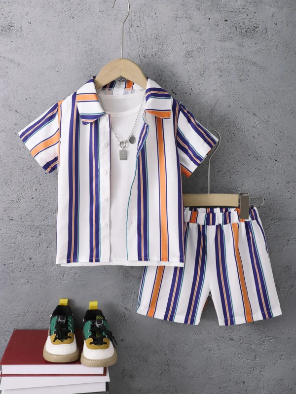 Summer Cool Boys Short Sleeves Striped Two-Piece A Gentleman's Suit For 4-7 Years Old Kids 6