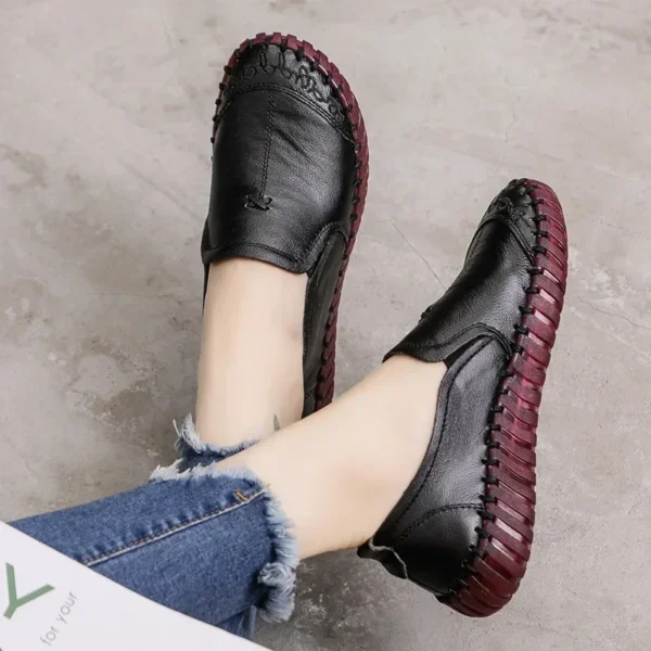 XIHAHA Summer Women Ladies Female Mother Genuine Leather Shoes Flats Loafers Spring Slip on Hollow Sneaker Woman Dance Shoes 2