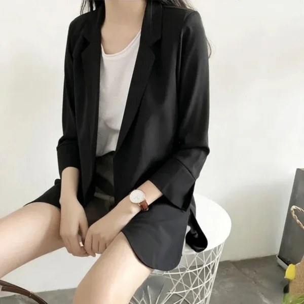 Spring Women Thin Blazers Sun Protection Suit 2024 Female Summer Black Blazer Three Quarter Sleeves OL Slim Coats Ladies Tops 1