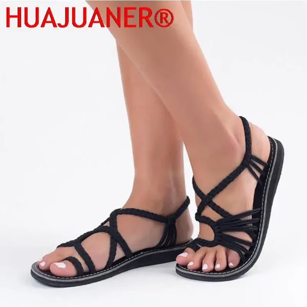 Rome Weaving Women Sandals Open Toe Flats Casual Shoes Summer New Ladies Beach Rope Knot Girls Big Size 35-43 1