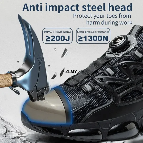 ZLMY Rotating Button Safety Shoes Men Steel Toe Sneaker Air Cushion Work Shoes Man Puncture Proof Work Safety Boots Protective 2