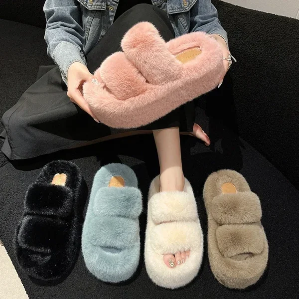 Woman Furry Ladies Fur Luxury Fluffy Plush Slipper House Soft Fuzzy Platform Indoor Casual Winter Home Warm High Heels Female 3