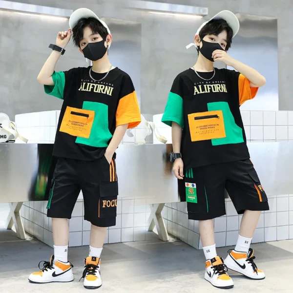 2024 summer Teenager Boys Clothes Casual Outfit Kids Tracksuit Child t shirt + shorts hot pant 4 5 6 7 8 9 10 12 11 13 14 Year 2