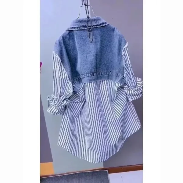 Fashion Striped Denim Jacket Women's Spring/Summer 2024 New Design Sense Stitching Women Jackets Temperament Coat Top 3