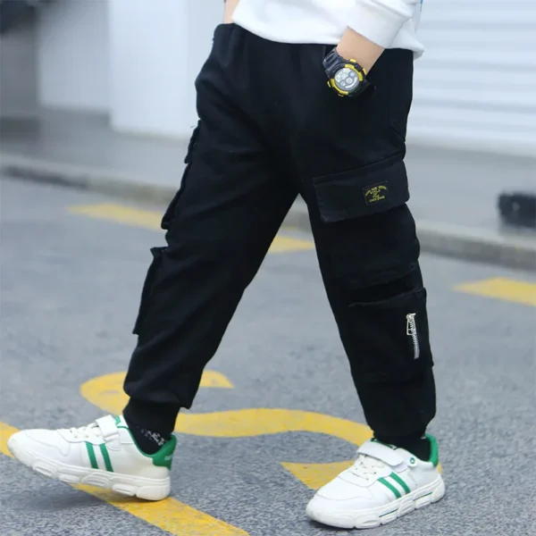 Boys Cargo Pants Spring Streetwear Jogger Sweatpant Trousers Teenage Kids Elastic Waist Long Pants for Children 10 to 12 Years 4