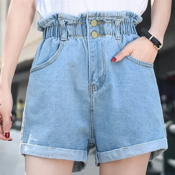 2021 Summer High Waist Denim Shorts Women Casual Loose Ladies Fashion Roll Up Hem Elastic Waist Jeans Female Plus Size S-5XL 3