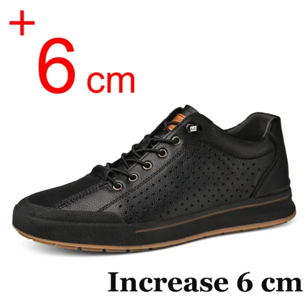 Genuine Leather Men Skataboard Shoes Elevator 6CM Height Increase Sports Loafers Hollow Breathable Sneakers Heightening Shoes 5