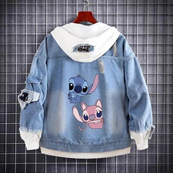 Disney Stitch Denim Hooded Coats Cute Cartoon Sweatshirts Kids Kawaii Anime Print Design Jacket Casual Streetwear Coat For Men 4