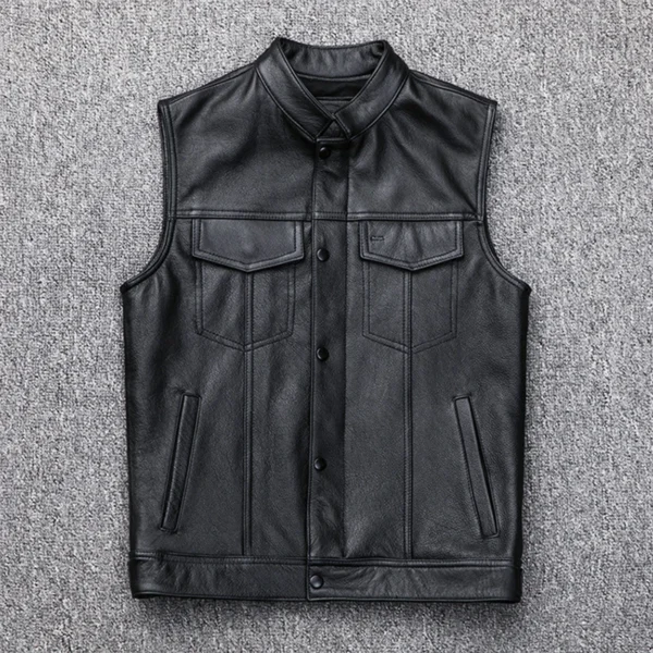 Mens PU Casual Work Waistcoat sleeveless Slim Motorcycle Windbreaker Mens leather Jacket Vest 2