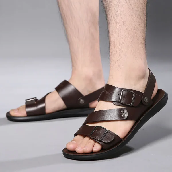 Fashion Comfortable Men's Sandals Solid Color Open Toe Mens Leather Sandals 2023 New Slippers Beach for Male Leather Footwear 5