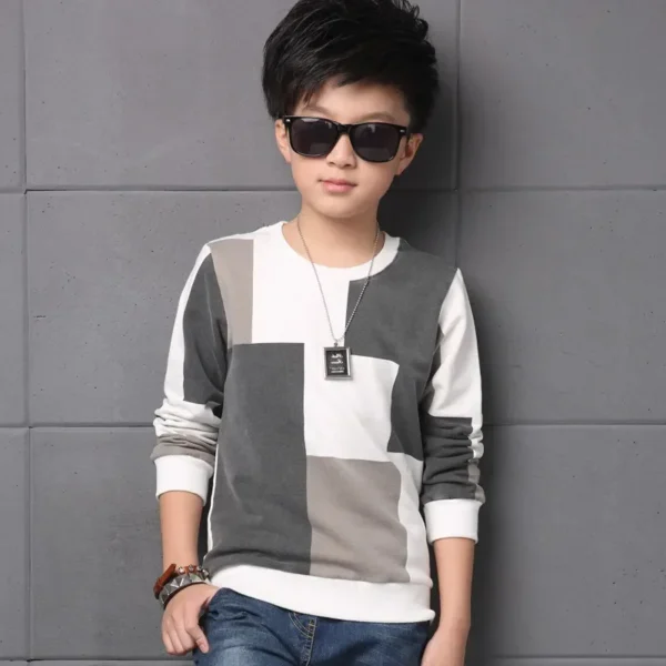 New Autumn T shirt for Boy Children Clothing Plaid Casual Teenager Long Sleeve Tops Kids Tees Clothes 5 6 8 10 12 13 14 Years 3