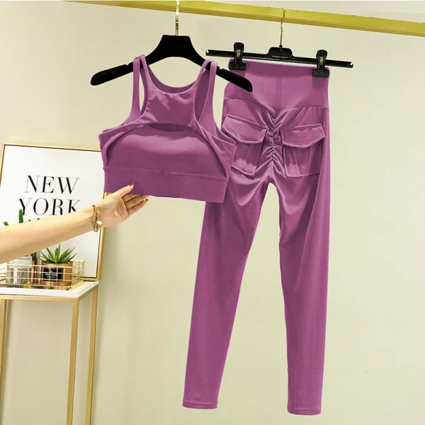 Women's Tracksuit Leggings Yoga Set Pocket High Waist Pants Sportswear Bra Fitness Workout Cycling Sport Suit Gym Outfit Clothes 6