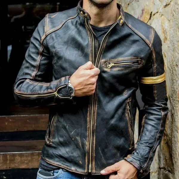 2022 Autumn Motorcycle Leather Jacket Men Street Fashion Bomber Jackets Casual Stand Collar Coat Mens Retro Pu Biker Outwear 5Xl 1