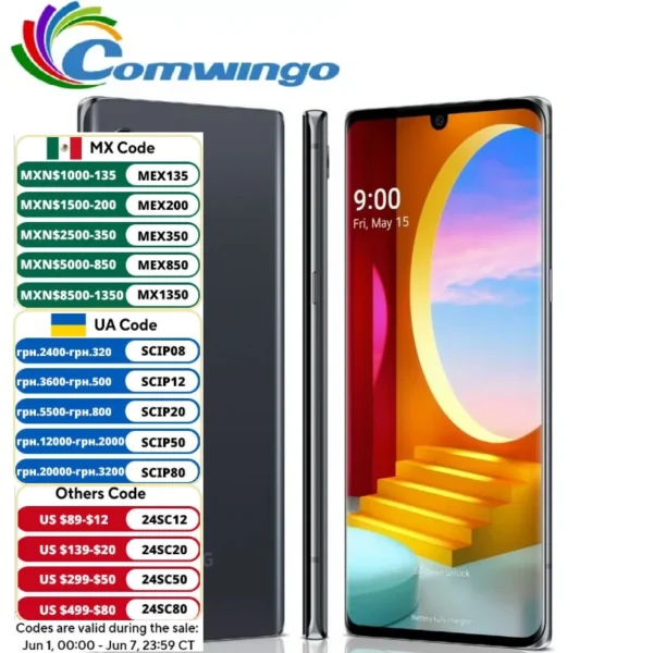 Original Unlock LG VELVET G9 G900VM G900TM 5G Mobile Phone 6.8'' NFC 6GB+128GB 48MP+16MP Octa Core Andriod SmartPhone 4G LTE 1