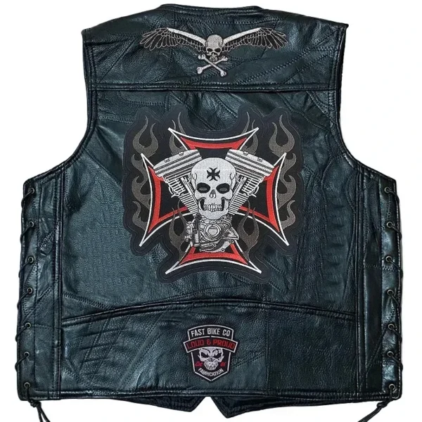 Tiger Embroidered Patches Sleeveless Locomotive Leather Vest Moto Biker Jacket Casual Streetwear Locomotive Club Punk Veste 3