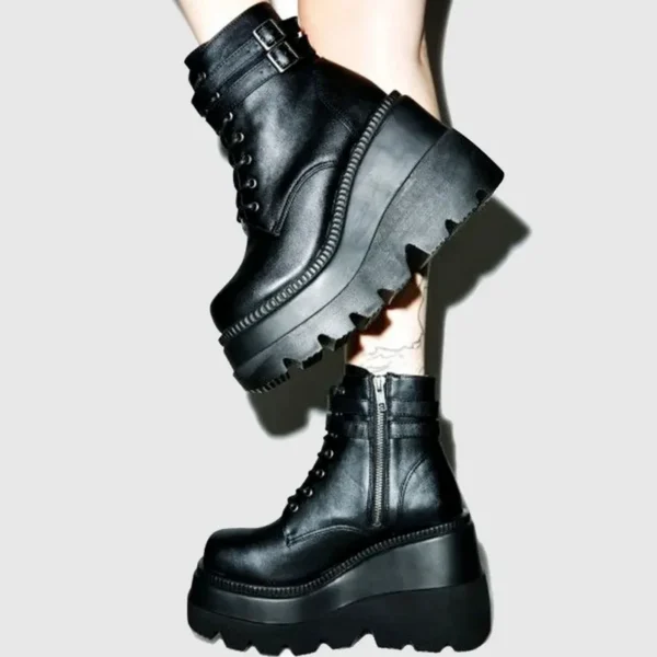 Brand Design Women High Heels Punk Gothic Female Motorcycle Boots Platform Women Boots Fashion Wedges Ankle Boots Big Size 36-43 5