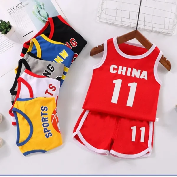 Summer Children's Clothing Sets Cotton Casual Baby Boys Girls Sleeveless T-shirts+shorts 2-piece Suit For 1 2 3 4 5 6 Years Old 1