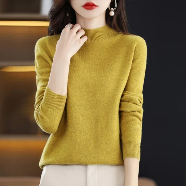 Half High Solid Color Cashmere Sweater For Women Loose Pullover Autumn and Winter Contracted Commuter Basic Knitwear Top Base 3