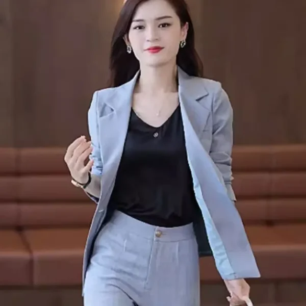 2023 Autumn New Korean Style Slim Fit Jacket Blazer Casual Pencil Pants Two Piece Elegant Women's Pants Set Office Outfits 6