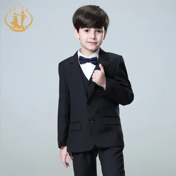 Spring Autumn Formal Black Suits for Weddings Set Children Party Host Costume Kids Blazer Vest Pants 3Pcs Wholesale Clothing 4