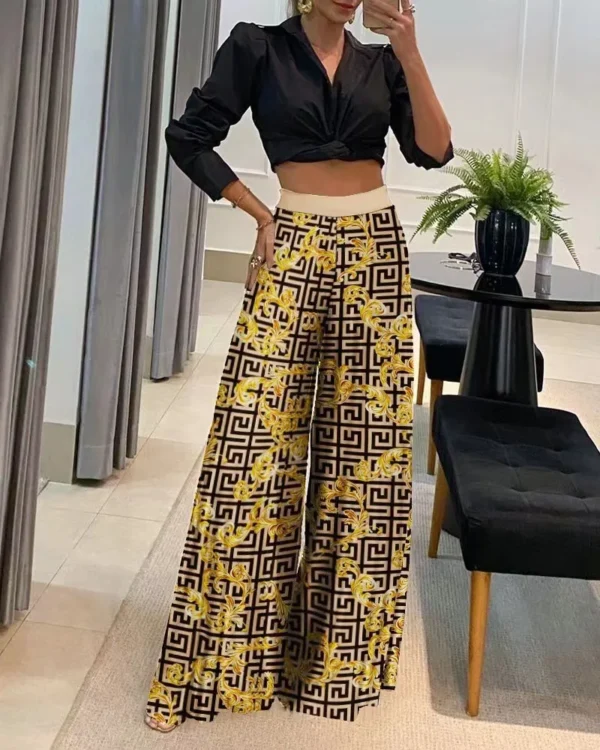 Women's Fashionable Printed Loose Pants, Elegant Wide Leg And Elastic Waist Clothing, Novel Autumn 2023 Pantalones De Mujer 4