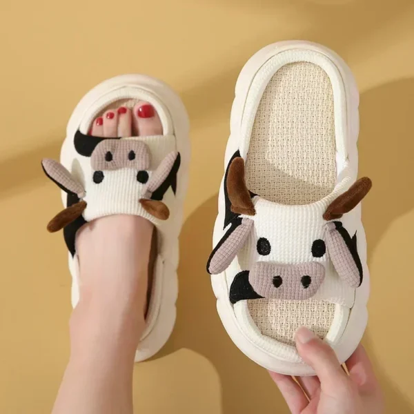 Four Seasons Universal Indoor Home Cotton Linen Sandals Cute Cartoon Cow Linen Slippers Non-slip 1