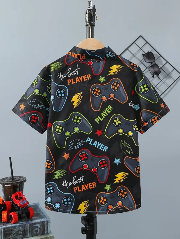 Children\'s Clothing Boy Gamepad Pattern Trendy Shirt Kids Clothes Casual Short Sleeve Turndown Collar Creative Summer Tops 2