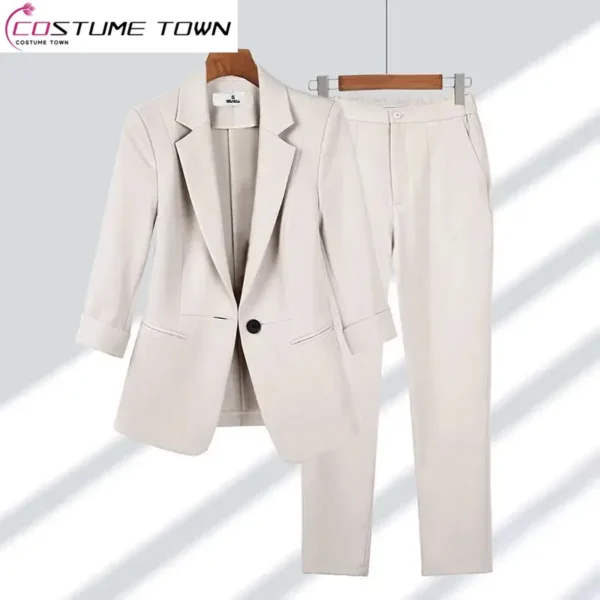 2023 Summer New Thin Jacket Blazer Casual Wide Leg Pants Two Piece Elegant Women's Pants Set Office Outfits Business Clothing 1