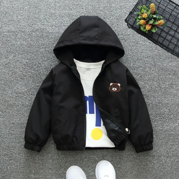 1 2 3 4 5 6 Years Baby Boy Jacket Cartoon Bear Hooded Windbreaker Coat For Girls Fashion Spring Autumn Outwear Children Clothing 4