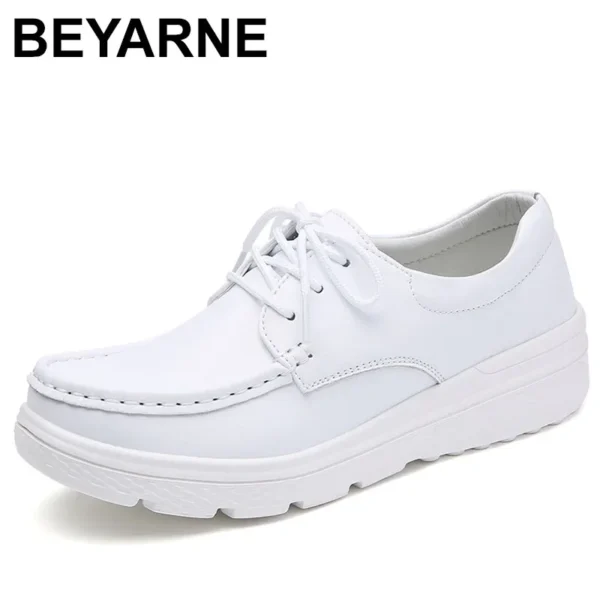 Womens Walking Shoes Loafers Wedges Slip-on Shake Shoes Thick Bottom Comfortable Nurse Work Shoes White 1