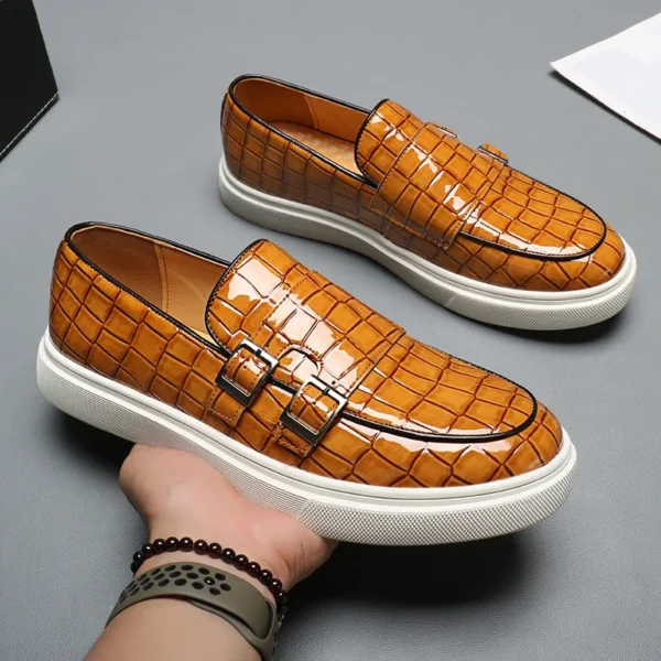 Men's Casual Shoes Crocodile Grain Leather Men Fashion British Style Loafers Mens Slip-on Outdoor Flats Monk Shoes 1