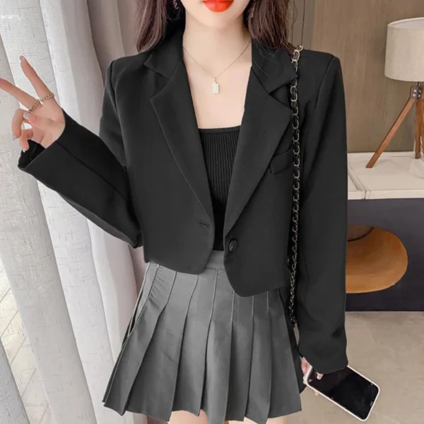 Cropped Blazers for Women 2024 New Korean Fashion Long Sleeve Button Up Suit Jacket Woman Elegant All Match Office Blazer Female 5