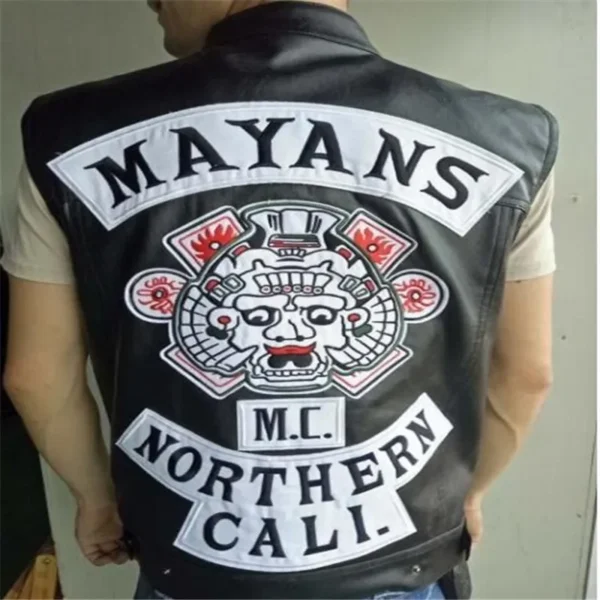 Sons Of Anarchy Embroidery Leather Rock Punk Vest Cosplay Costume Black Color Motorcycle Sleeveless Jacket 2