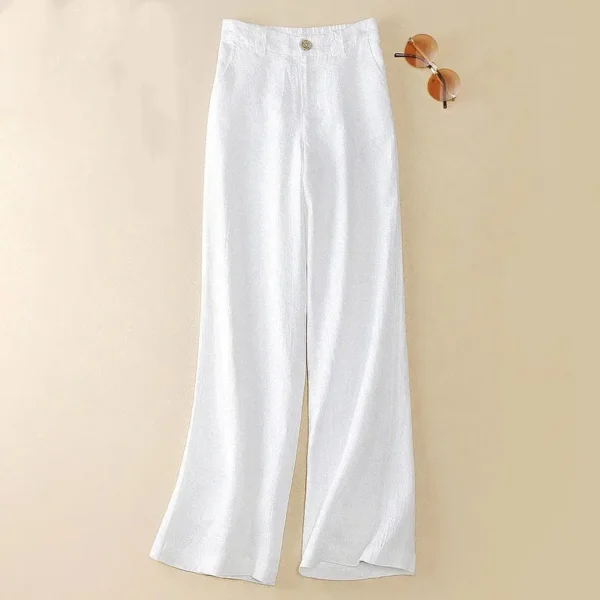 Linen Wide Leg Pants New Summer Thin Casual Solid Long Pants Women Elastic High Waisted Loose Cotton and Linen Straight Trousers 2