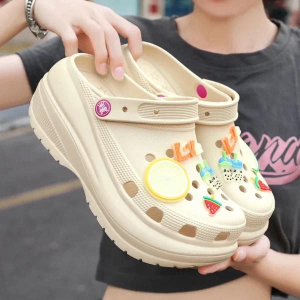 8CM Increased Designer Thick Women Girls Summer Beach Sandals Slippers High Heels Casual Platform Clogs Flip Flops Slides Shoes 4