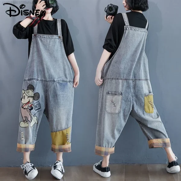 Disney Mickey Mouse Loose Denim Overalls Women's Vintage Long Wide Leg Jumpsuits Pants Plus Size Outwears Jump Suit Y2k Style 1