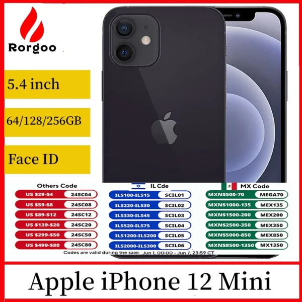 Original Apple iPhone 12 mini 5.4" 4G 5G 64GB/128GB/256GB ROM Dual 12MP A14 Chip IOS LTE Unlocked Smartphone 12MINI Mobile phone 1