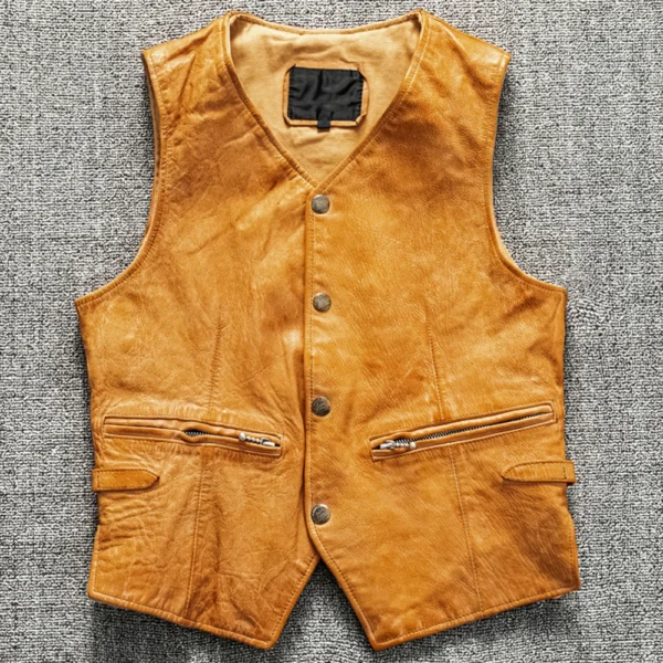 Italian Designer Sheepskin Man's Vest Summer Style Genuine Leather Vest Casual Fashion Gold Black Color Camisole Waistcoat Autos 2