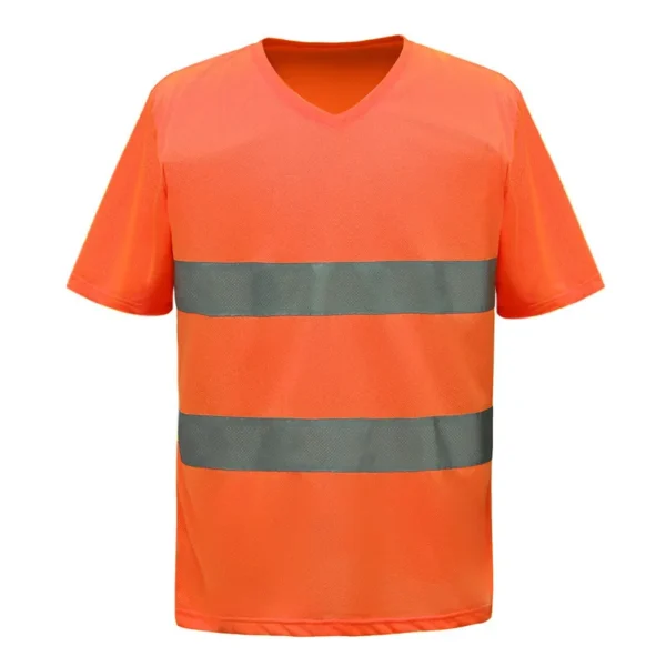 Summer short-sleeved all-polyester breathable V-collar traffic warning clothing site manufacturers custom reflective clothing 5