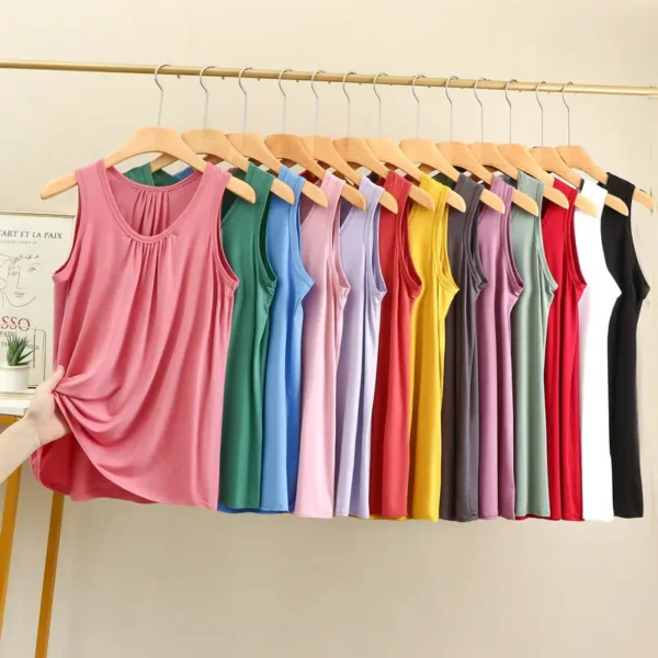 Large size Tank Tops Loose Folds Summer women Modal sleeveless Tshirts Solid color Homewear Top Bottoming Vest XL to 6XL 1