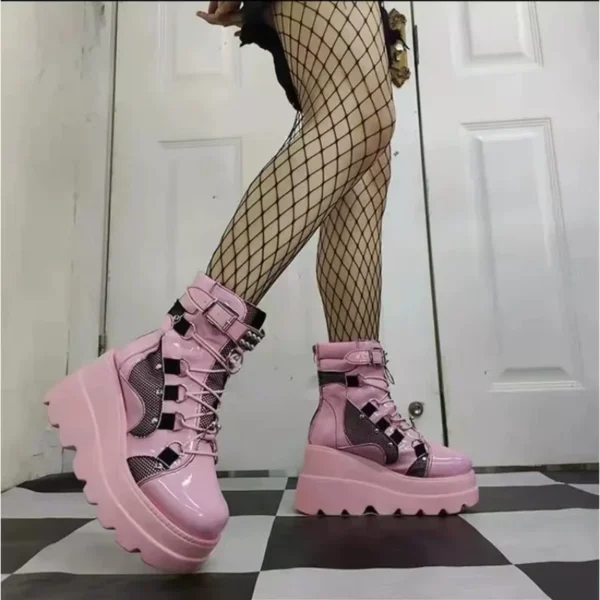 Pink Punk Women Boots Zipper Platform Ladies Boot Chunky High Heel Ankle Boot Ladies Cool Wedge Woman Female Shoes for Women 1