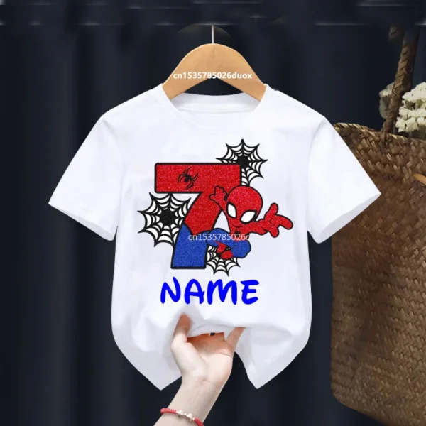 Kid 2 3 4 5 6 7 8 9 Years Birthday Marvel Spiderman Girl Shirt Children Super Hero Personalize Name Birthday Party Boys T-shirts 5