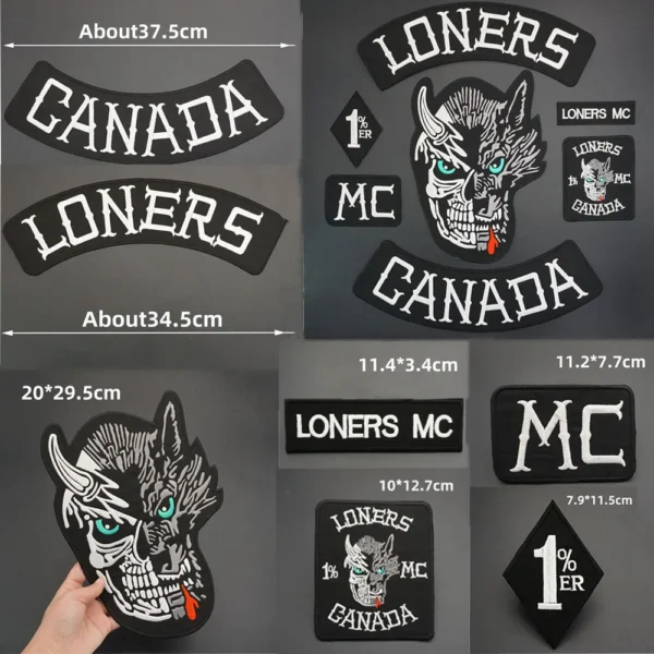 LONERS Motorcycle Ride Embroidery Sewing Label Punk Biker Patch Flame Rose Skeleton Badge Leather Vest  Apparel Accessories 6