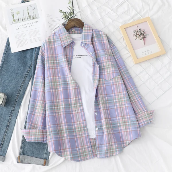 Brand Casual Women's Plaid Shirt 2023 Autumn New Boutique Ladies Loose Blouse and Tops Female Long Sleeve Blouses Clothes 2