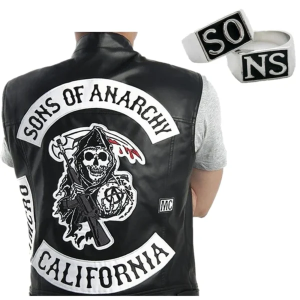 2 pcs Sons of Anarchy TV SOA Cosplay SONS Rings SO NS Silver Golden Mayans MC Steampunk Rock Punk Rings Men Cosplay Props 1