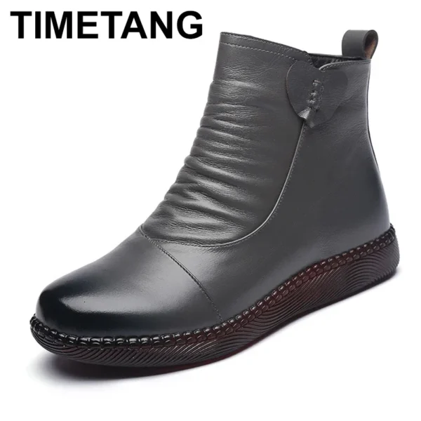 TIMETANG Autumn Women's Shoes Leather Boots Women Fashion Winter Boots Women Warm Non-slip Flat Shoes Thick-soled Women Shoes 1