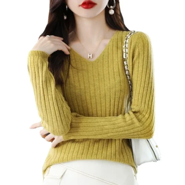 Women Sweater Long Sleeve Top Knitted Pullover V-Neck Fashion Sweater Woman Winter 2022 Basic Female Clothing Soild OL Sweaters 5